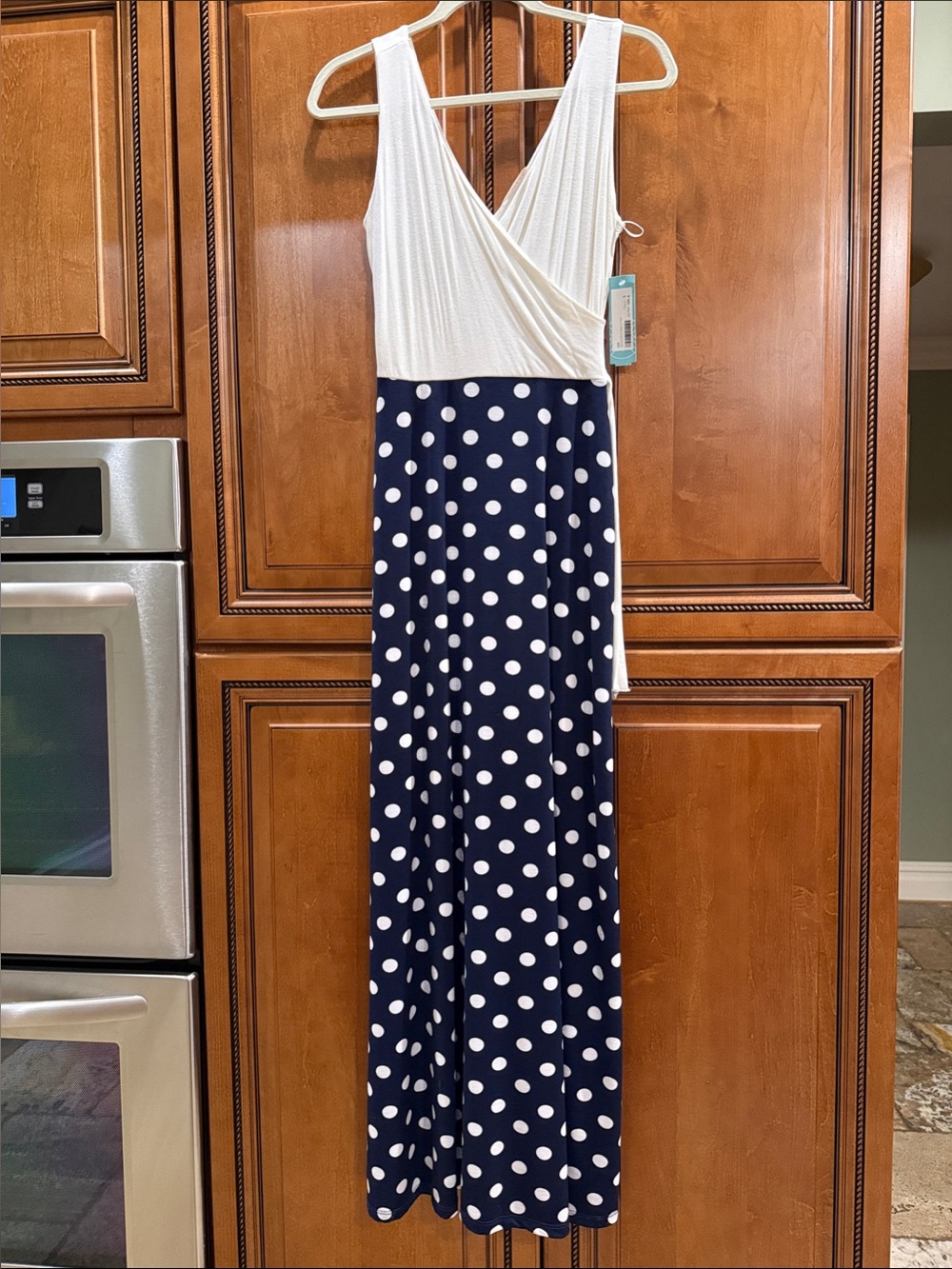 Gilli White & Navy Polka Dot Maxi Dress with Wrap Bodice